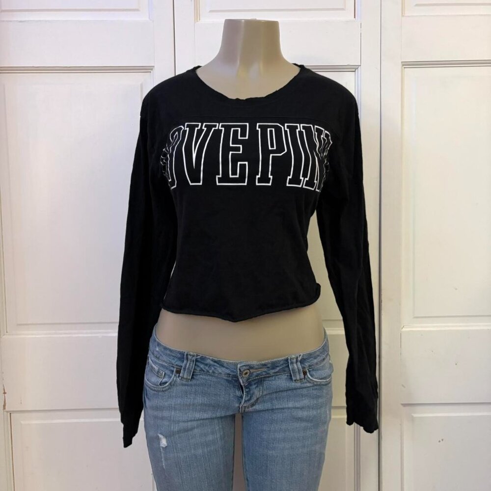 VS PINK “Love Pink” Graphic Cropped Long Sleeve
